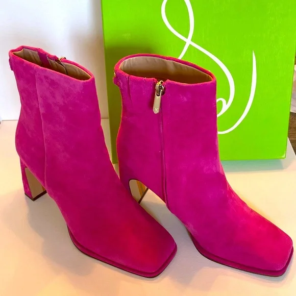 NIB SAM EDELMAN IRIE SQUARE TOE BRIGHT DAHLIA SUEDE ANKLE BOOTIE WOMENS 8.5 WIDE - Picture 6 of 15